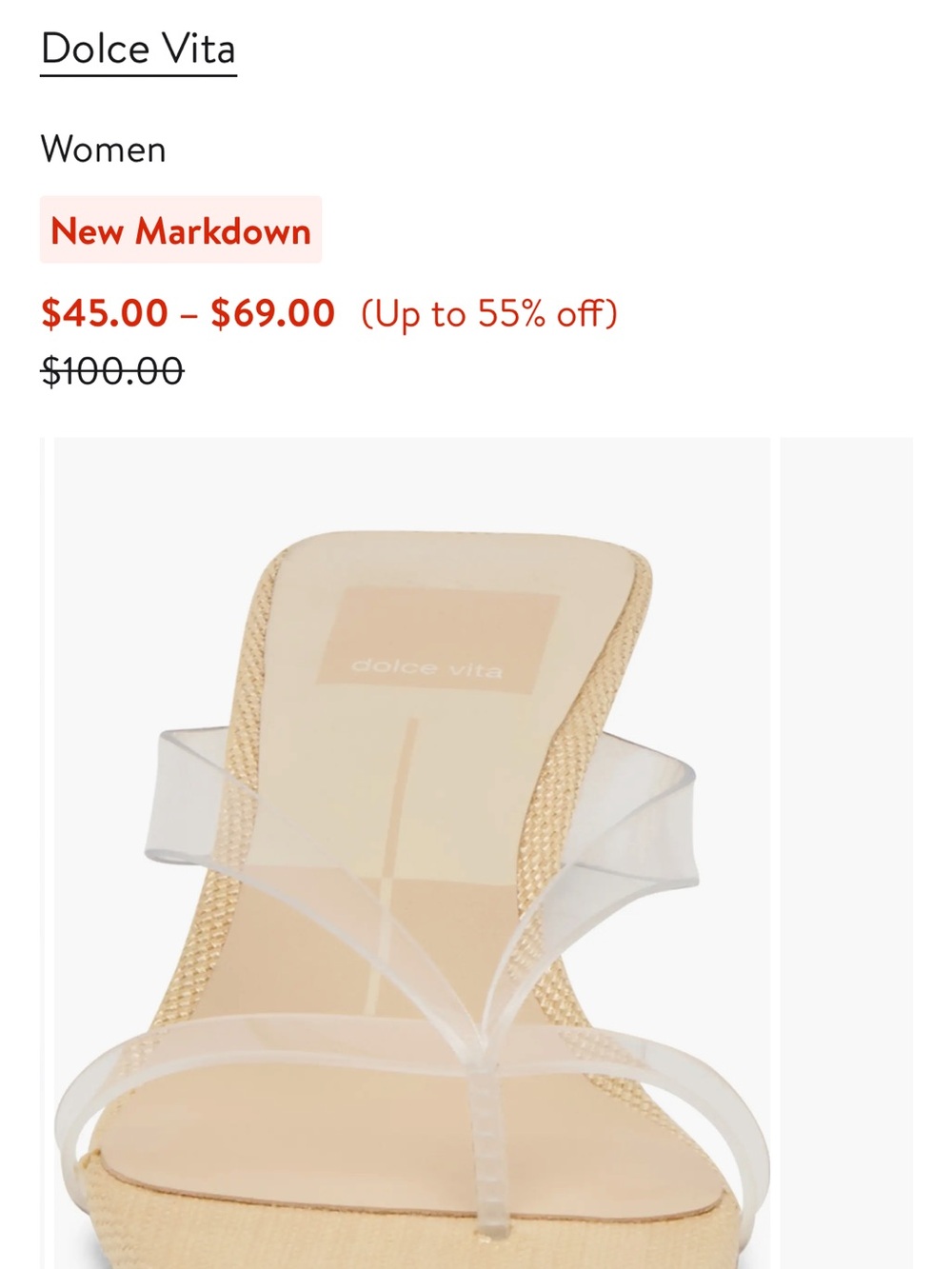 Dolce Vita Nude Beige Clear-Strap Mid Heel Slide - Picture 2 of 9